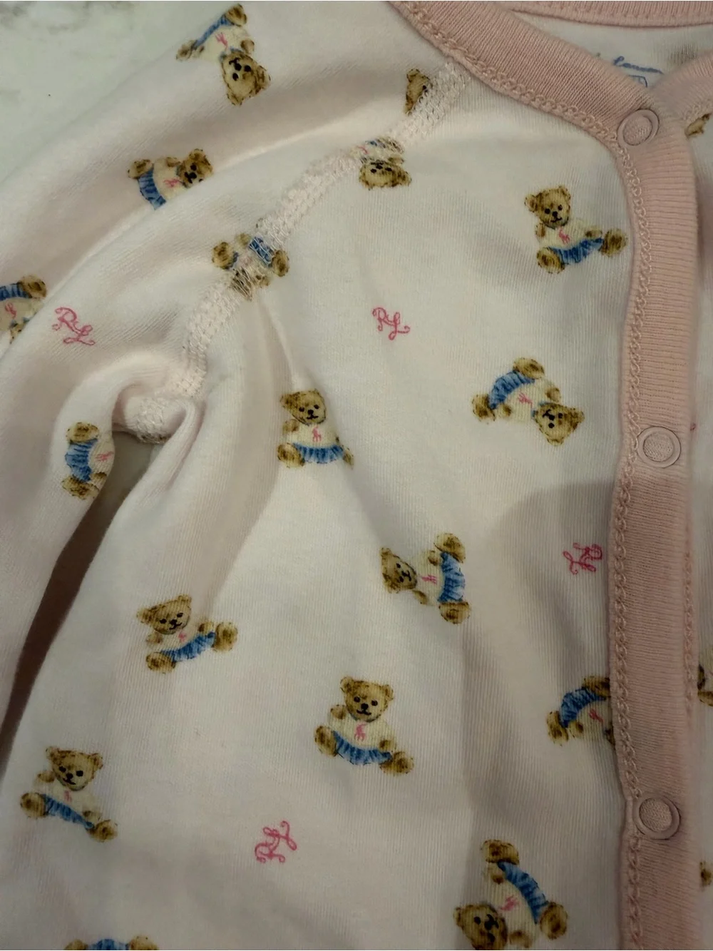 Ralph Lauren Baby Girl One Piece Footie Pajama Bear Pink Size 6 Months